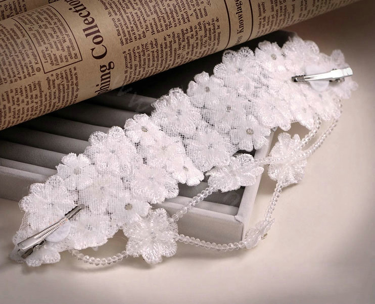 Luxury Bride Rhinestone Lace Flower Beads Bridal Hair Headband Jewelry Wedding Accessories