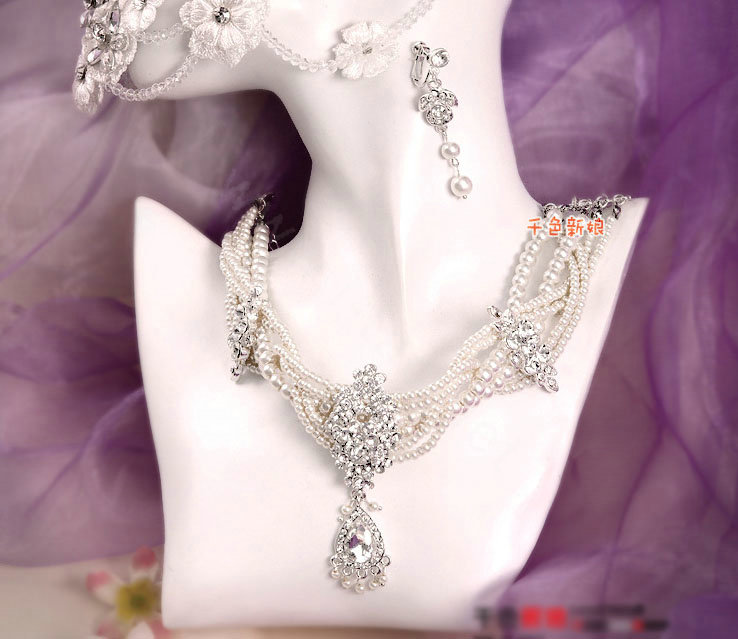 Luxury Multicolor Pearl Crystal Water drop Necklace + Earrings Wedding Bride Bridal Jewelry Sets