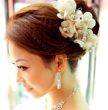Pretty Bride Jewelry Lace Flower Pearl Crystal Bridal Hair Band Hoop Wedding Accessories