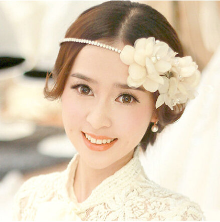 Pretty Bride Jewelry Lace Flower Pearl Crystal Bridal Hair Band Hoop Wedding Accessories