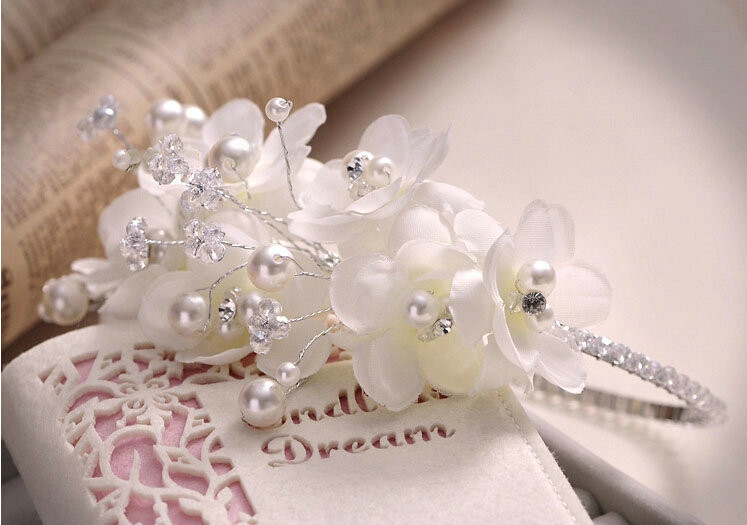 Pretty Bride Jewelry Lace Flower Pearl Crystal Bridal Hair Band Hoop Wedding Accessories