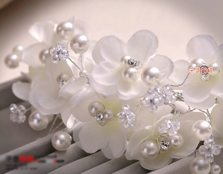 Pretty Bride Jewelry Lace Flower Pearl Crystal Bridal Hair Band Hoop Wedding Accessories