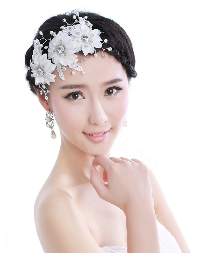 Pretty Bride Jewelry Lace Flower Pearl Crystal Bridal Hair Headband Headpiece Wedding Accessories