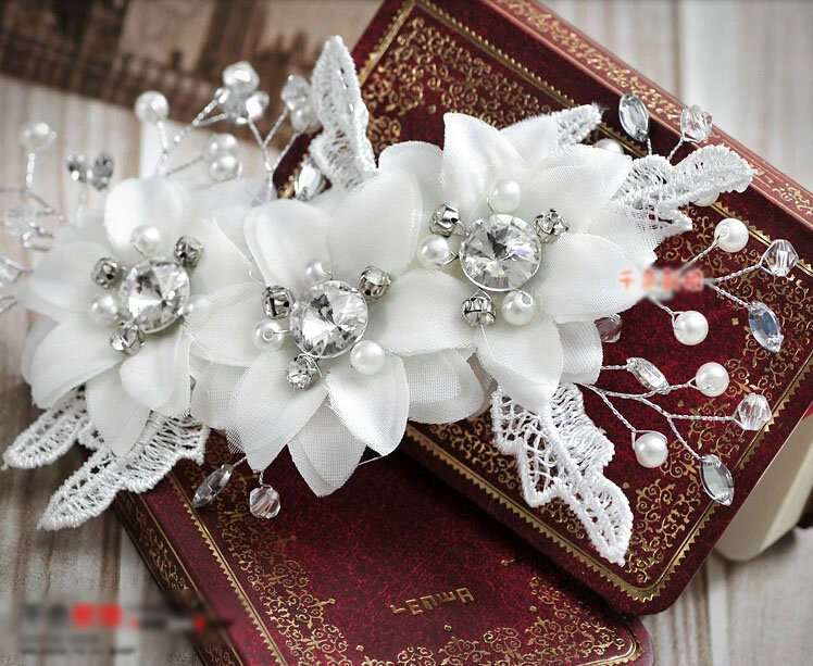Pretty Bride Jewelry Lace Flower Pearl Crystal Bridal Hair Headband Headpiece Wedding Accessories