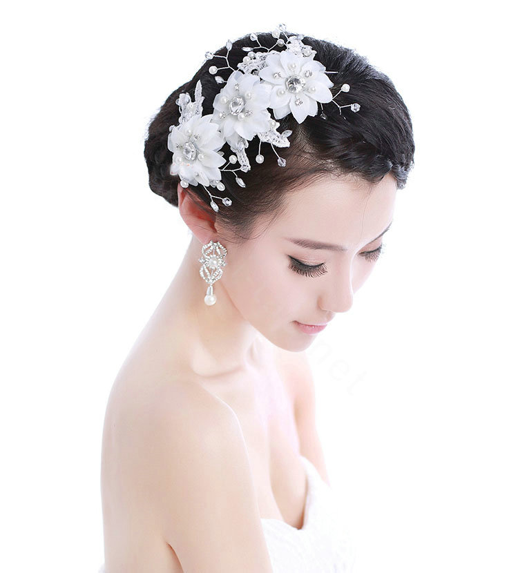 Pretty Bride Jewelry Lace Flower Pearl Crystal Bridal Hair Headband Headpiece Wedding Accessories