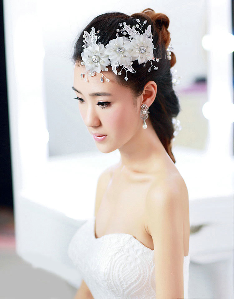 Pretty Bride Jewelry Lace Flower Pearl Crystal Bridal Hair Headband Headpiece Wedding Accessories