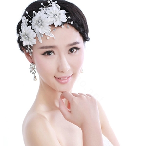 Pretty Bride Jewelry Lace Flower Pearl Crystal Bridal Hair Headband Headpiece Wedding Accessories