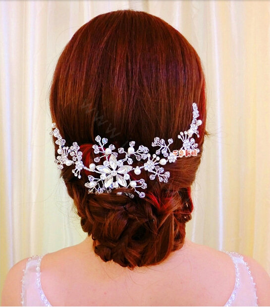 Top Quality Bride Jewelry Flower Crystal Bead Bridal Hair Headband Headpiece Wedding Accessories