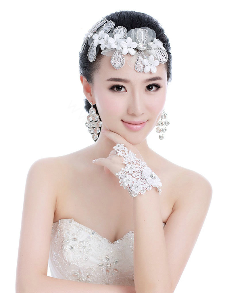 Unique Bride Jewelry Lace Flower Crystal Bridal Hair Headband Headpiece Wedding Accessories