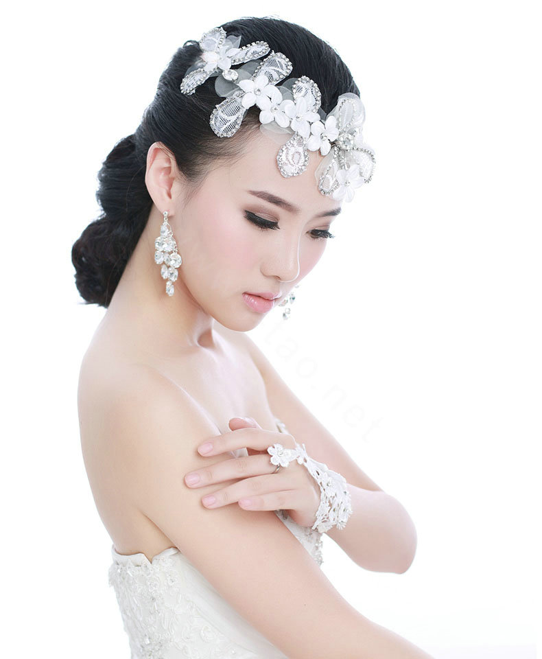 Unique Bride Jewelry Lace Flower Crystal Bridal Hair Headband Headpiece Wedding Accessories