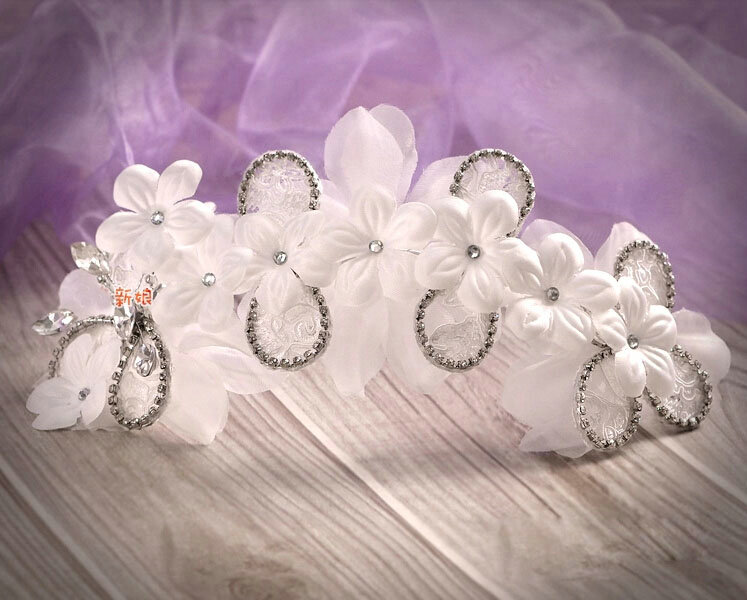 Unique Bride Jewelry Lace Flower Crystal Bridal Hair Headband Headpiece Wedding Accessories