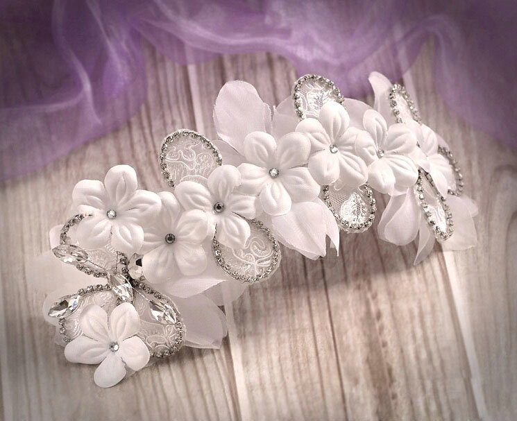 Unique Bride Jewelry Lace Flower Crystal Bridal Hair Headband Headpiece Wedding Accessories