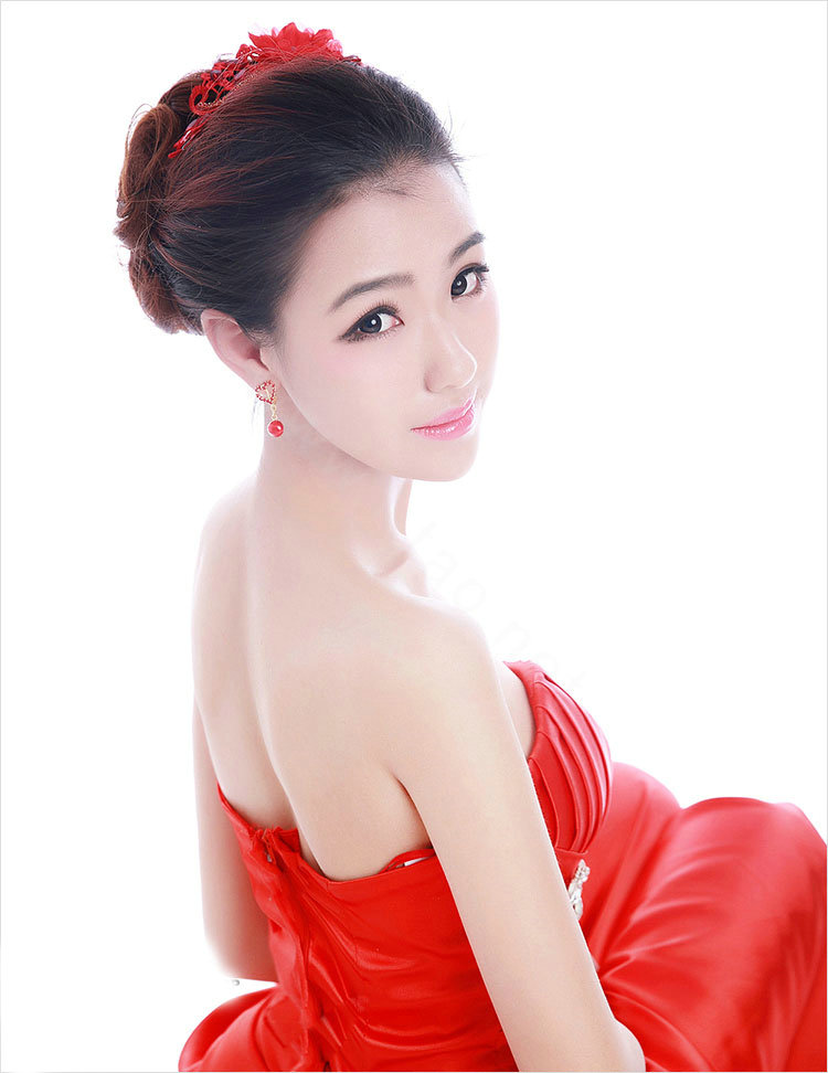 Unique Bride Jewelry Red Lace Flower Crystal Bridal Cheongsam Hair Headband Wedding Accessories