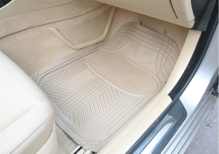 5-Piece Universal Car Floor Mat Set - Waterproof Leather Style (Black & Beige)