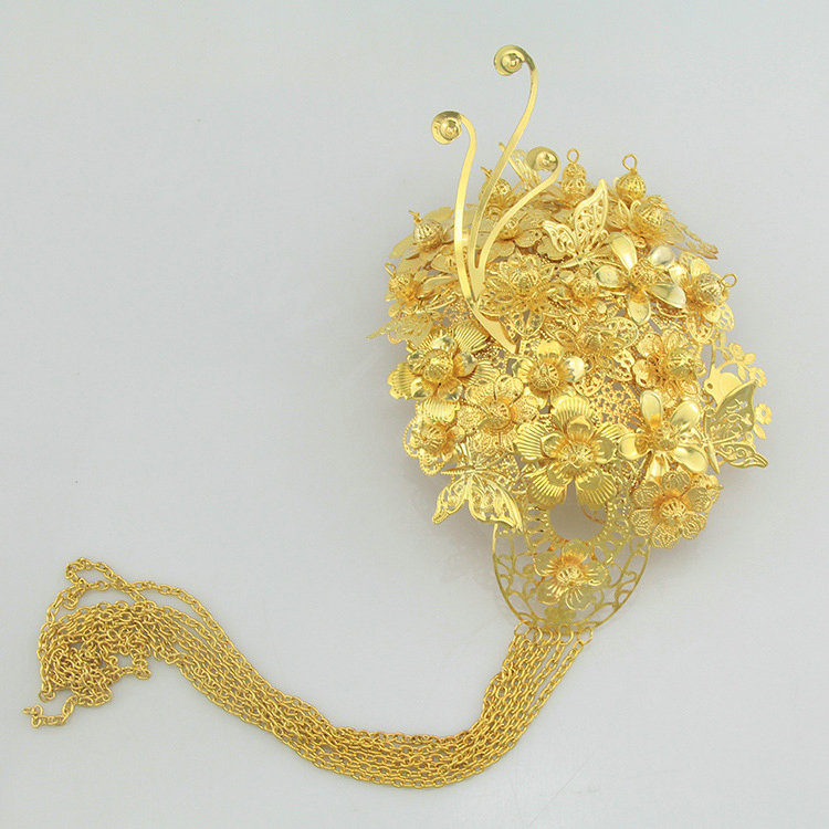 Beautiful Bride Classic Costume Tassel Gold Phoenix Coronet Hair Clasp Cheongsam Married Bridal Hair Accessories