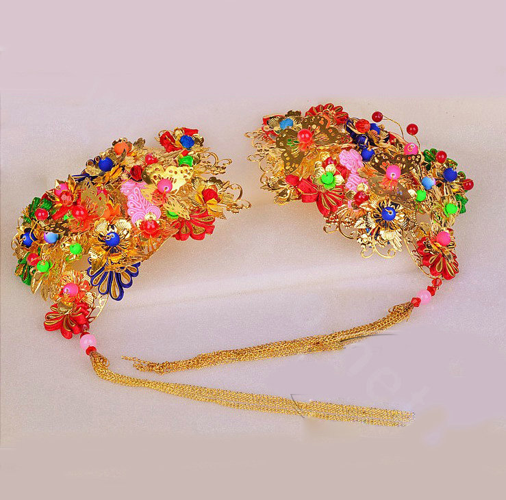Beautiful Bride Classic Costume Tassel Multicolor Phoenix Coronet Hair Clasp Cheongsam Married Bridal Hair Accessories