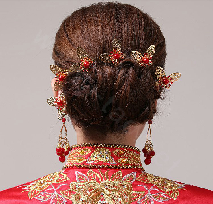 Classic Bride Butterfly Rhinestone Hair Pin Cheongsam Wedding Bridal Hair Clasp Accessories