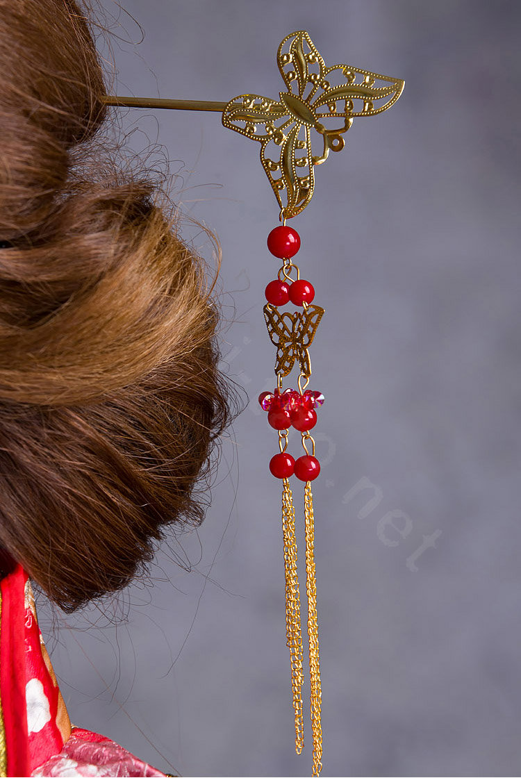 Classic Bride Butterfly Rhinestone Tassel Hair Pin Cheongsam Wedding Bridal Hair Clasp Accessories
