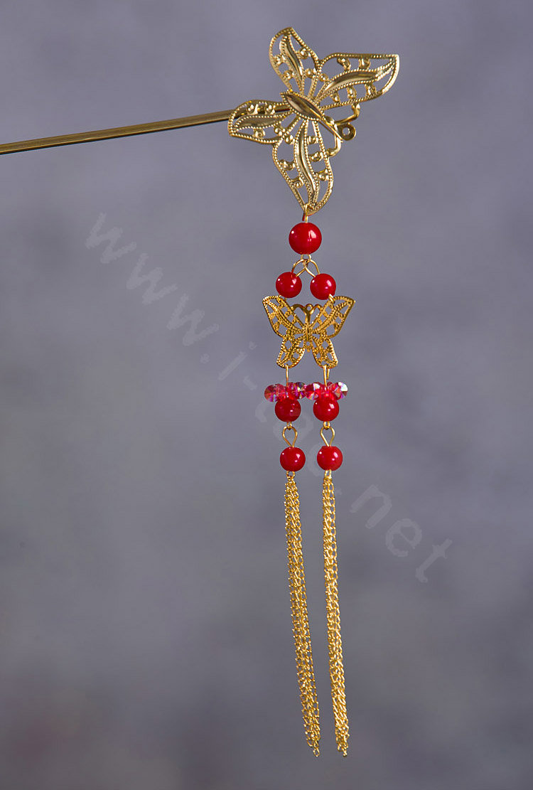 Classic Bride Butterfly Rhinestone Tassel Hair Pin Cheongsam Wedding Bridal Hair Clasp Accessories