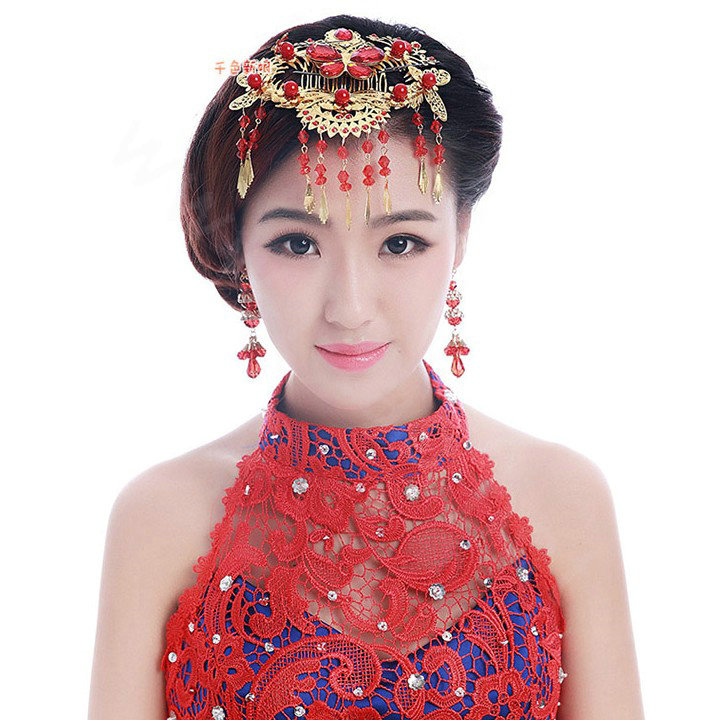 Classic Bride Rhinestone Butterfly Tassel Hair Comb Claw Cheongsam Wedding Bridal Hair Accessories