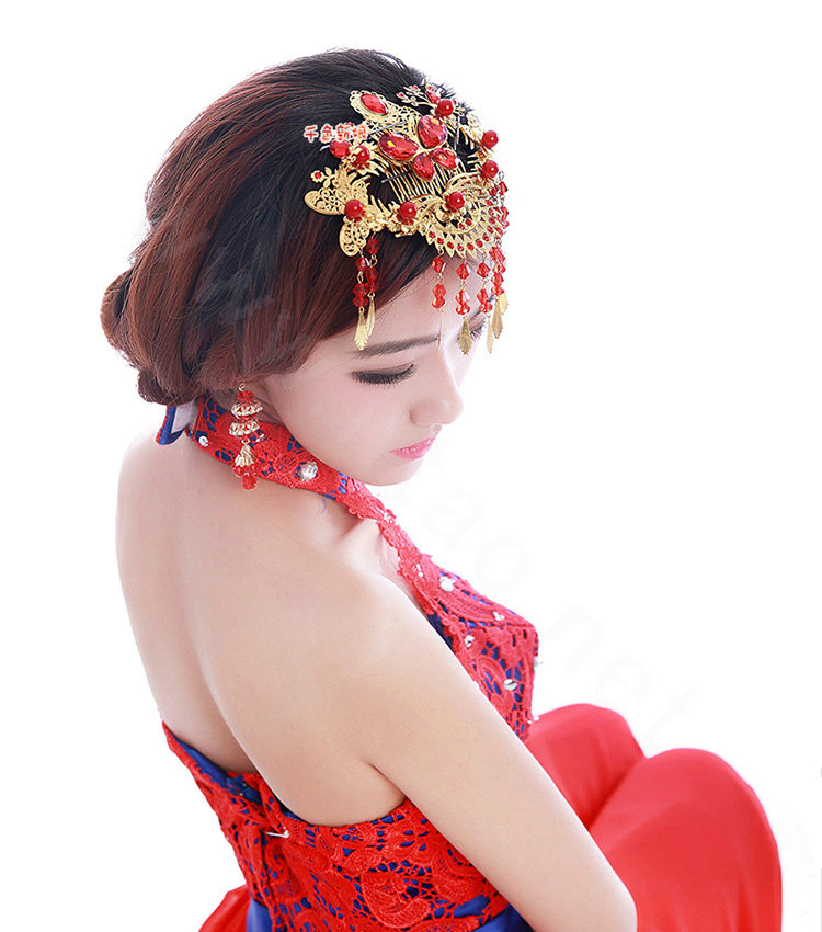 Classic Bride Rhinestone Butterfly Tassel Hair Comb Claw Cheongsam Wedding Bridal Hair Accessories