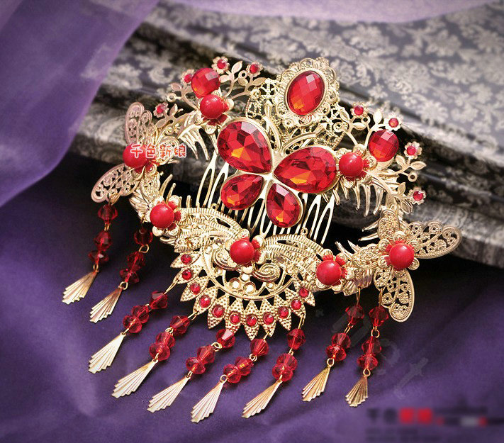 Classic Bride Rhinestone Butterfly Tassel Hair Comb Claw Cheongsam Wedding Bridal Hair Accessories