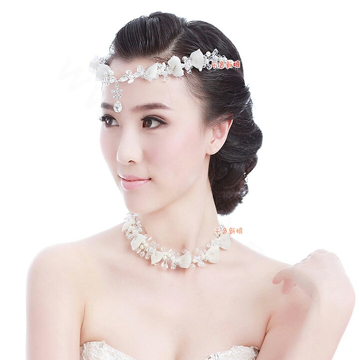 Classic Crystal Bead Pearl Lace Tassel Hairwear Wedding Bride Headband Bridal Hair Accessories