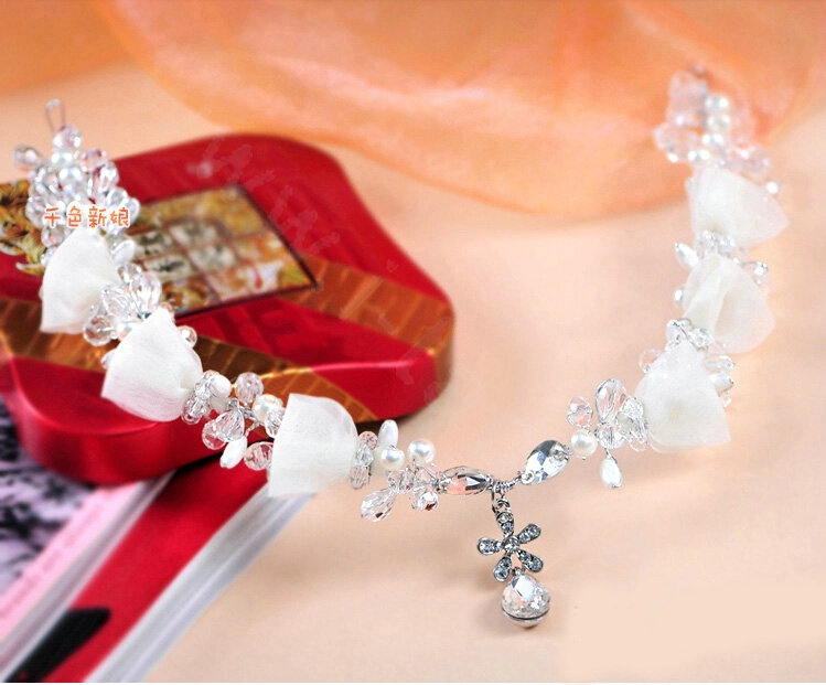 Classic Crystal Bead Pearl Lace Tassel Hairwear Wedding Bride Headband Bridal Hair Accessories