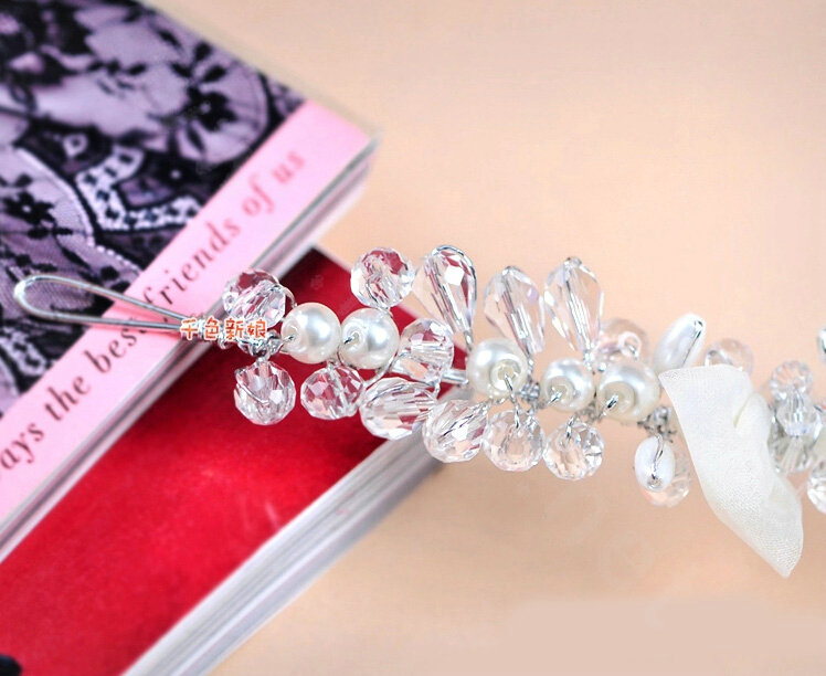 Classic Crystal Bead Pearl Lace Tassel Hairwear Wedding Bride Headband Bridal Hair Accessories