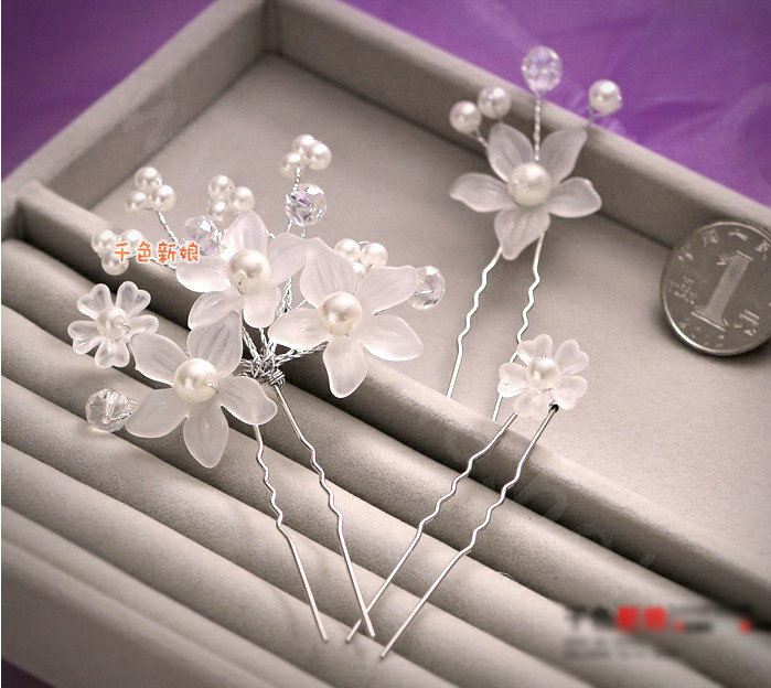 Classic Pearl Crystal Matte Flower Wedding Bride U Shape Hair Clip Comb Fork Bridal Party Hair Accessories