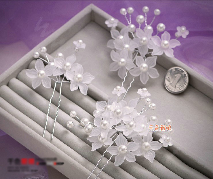 Classic Pearls Crystal Matte Flowers Wedding Bride U Shape Hair Clip Comb Fork Bridal Party Hair Accessories
