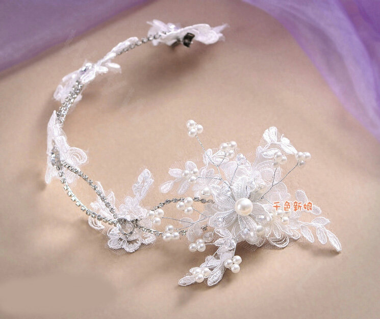 Classic Rhinestone Pearl Lace Flower Hairwear Wedding Bride Headband Bridal Hair Accessories