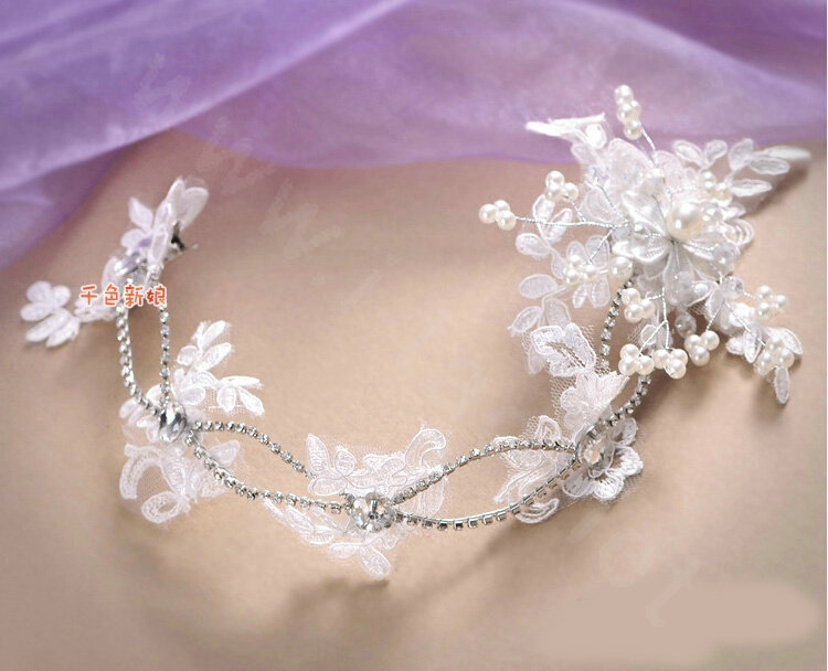 Classic Rhinestone Pearl Lace Flower Hairwear Wedding Bride Headband Bridal Hair Accessories