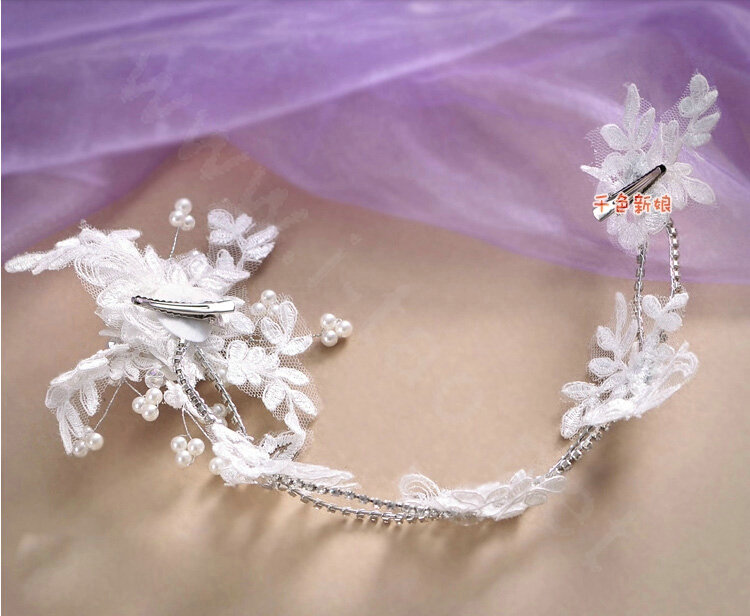 Classic Rhinestone Pearl Lace Flower Hairwear Wedding Bride Headband Bridal Hair Accessories