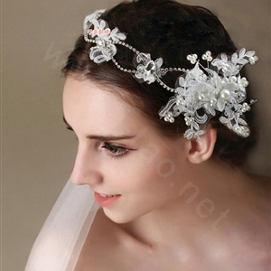 Classic Rhinestone Pearl Lace Flower Hairwear Wedding Bride Headband Bridal Hair Accessories