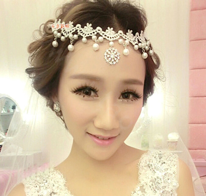 Discount Rhinestone Pearl Lace Flower Hairwear Wedding Bride Headband Bridal Hair Accessories