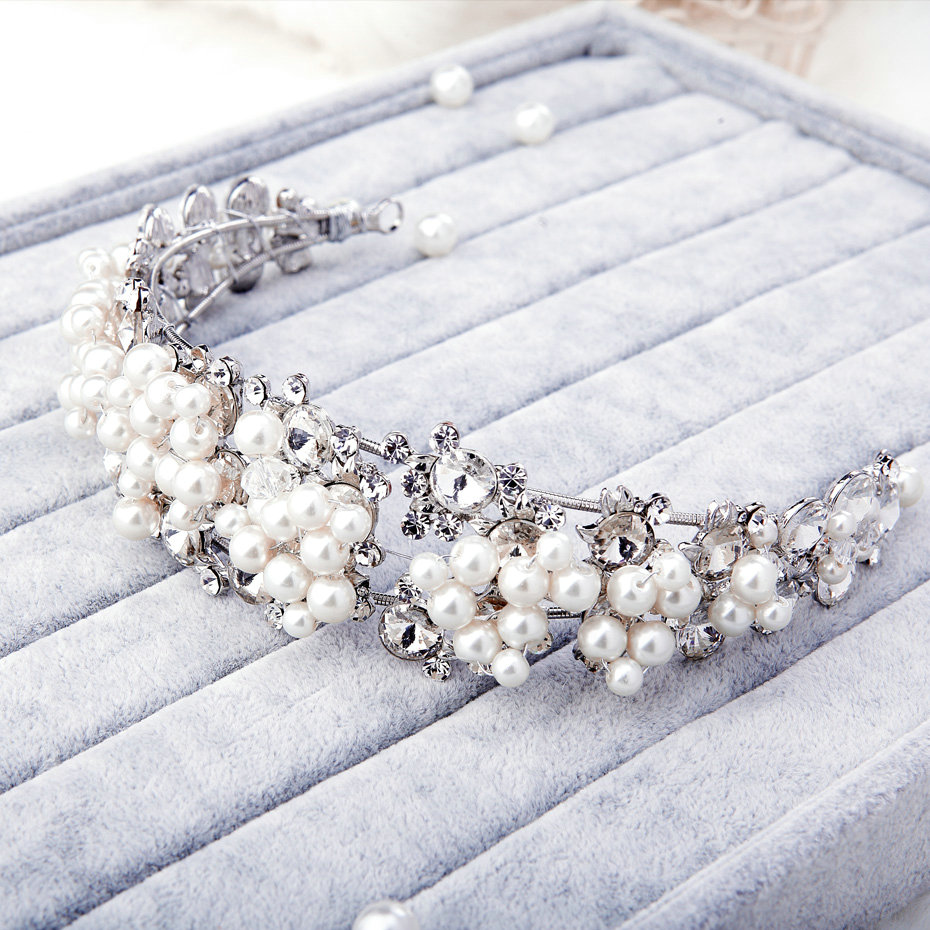 Elegant Bling Pearl Crystal Bridal Hairwear Hair Hoop Jewelry Wedding Dress Bride Headband Hair Accessories