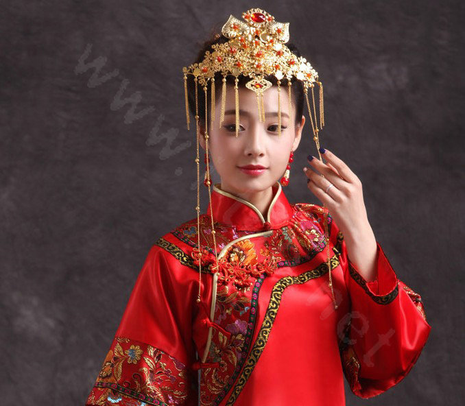 Elegant Bride Chinese style Costume Tassel Phoenix Coronet Cheongsam Wedding jewelry Bridal Hair Accessories