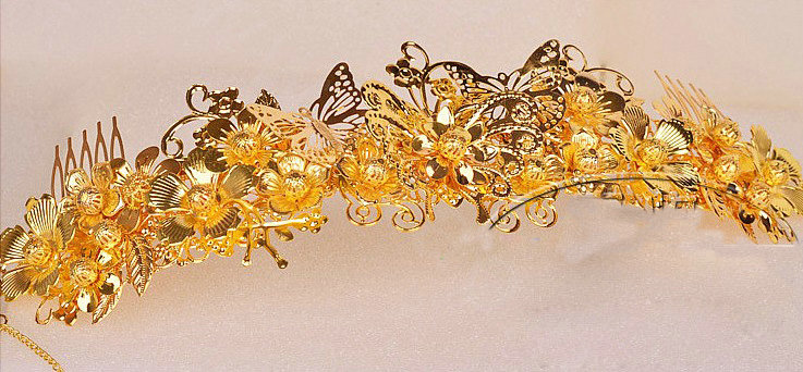 Elegant Bride Classic Costume Tassel Gold Phoenix Coronet Hair Comb Cheongsam Wedding Bridal Hair Accessories