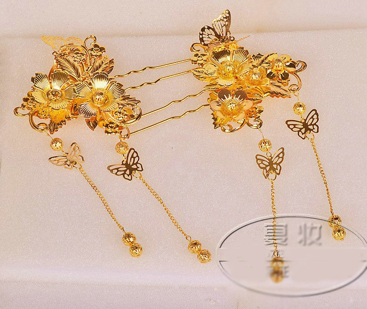Elegant Bride Classic Costume Tassel Gold Phoenix Coronet Hair Comb Cheongsam Wedding Bridal Hair Accessories