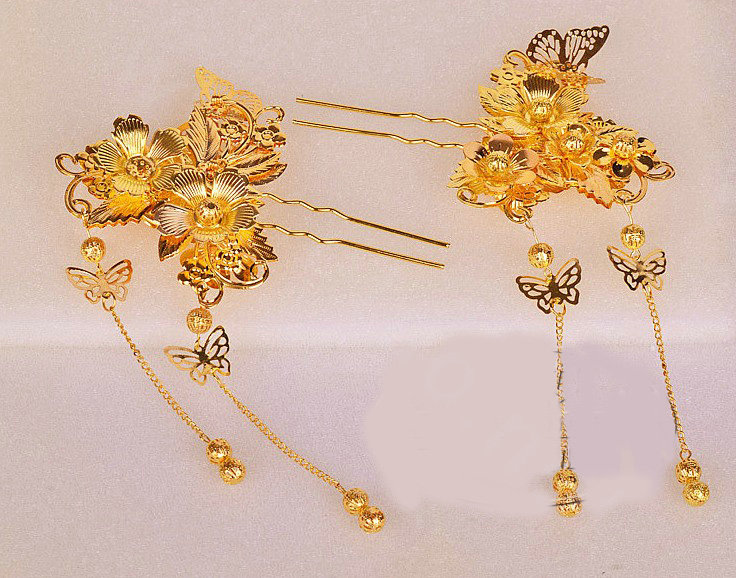 Elegant Bride Classic Costume Tassel Gold Phoenix Coronet Hair Comb Cheongsam Wedding Bridal Hair Accessories