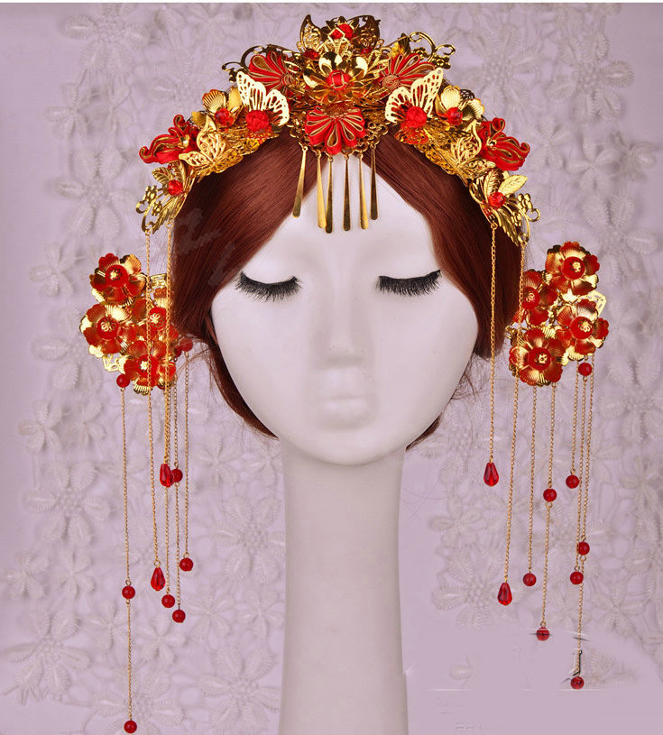 Elegant Bride Classic Costume Tassel Phoenix Coronet Hair Comb Cheongsam Wedding Bridal Hair Accessories