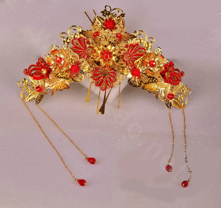 Elegant Bride Classic Costume Tassel Phoenix Coronet Hair Comb Cheongsam Wedding Bridal Hair Accessories