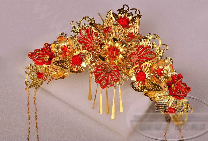 Elegant Bride Classic Costume Tassel Phoenix Coronet Hair Comb Cheongsam Wedding Bridal Hair Accessories