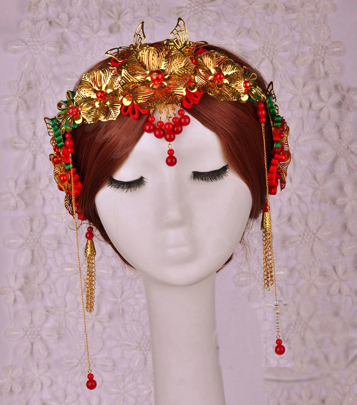 Elegant Bride Classic Costume Tassel Phoenix Coronet Hair Headband Cheongsam Wedding Bridal Hair Accessories