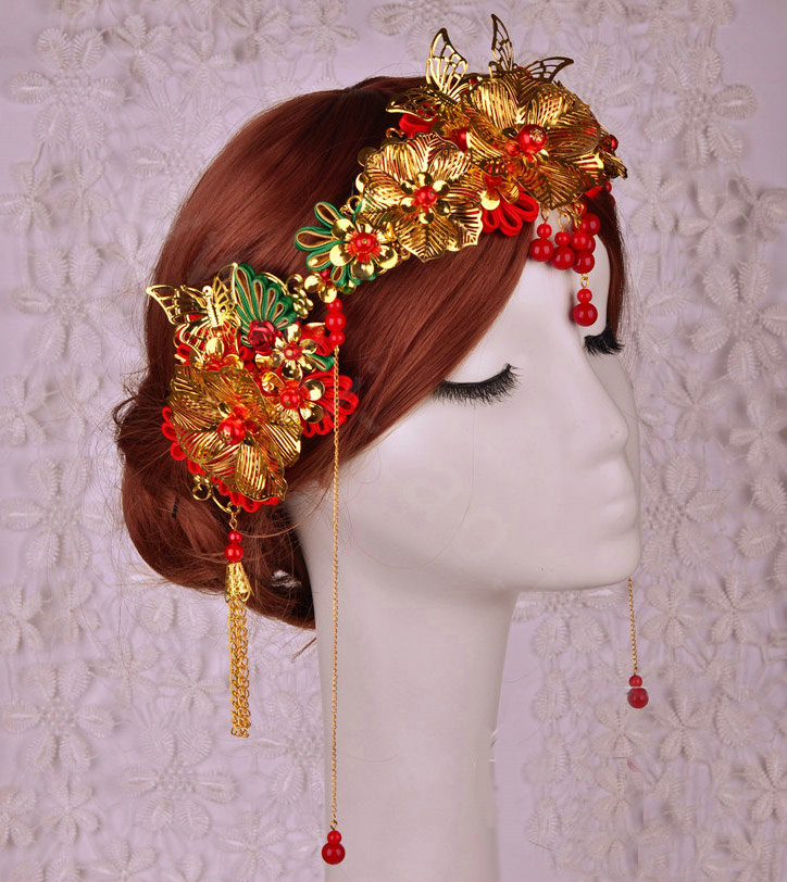 Elegant Bride Classic Costume Tassel Phoenix Coronet Hair Headband Cheongsam Wedding Bridal Hair Accessories