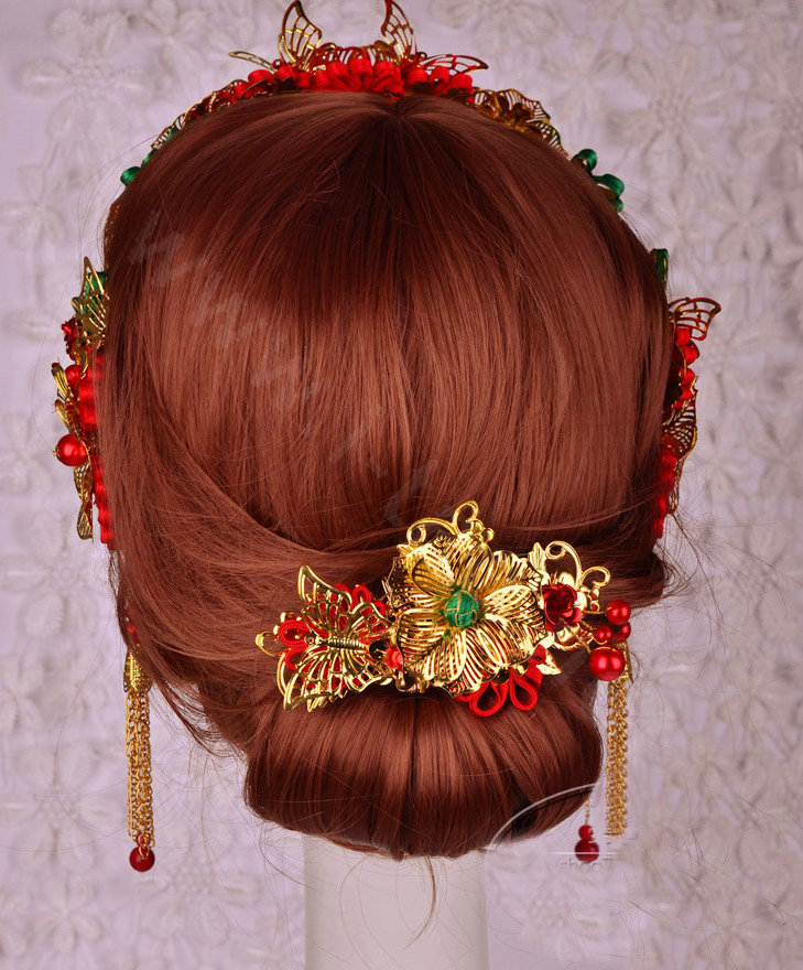 Elegant Bride Classic Costume Tassel Phoenix Coronet Hair Headband Cheongsam Wedding Bridal Hair Accessories