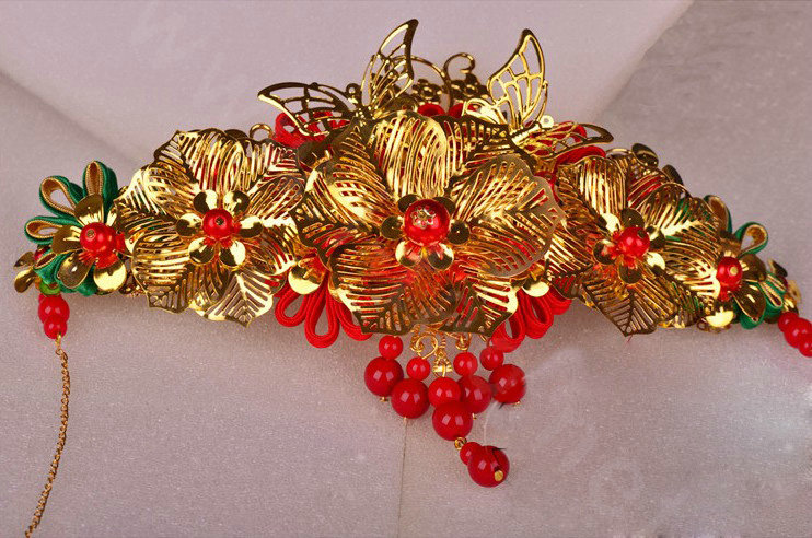 Elegant Bride Classic Costume Tassel Phoenix Coronet Hair Headband Cheongsam Wedding Bridal Hair Accessories