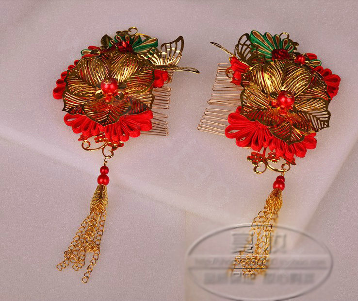Elegant Bride Classic Costume Tassel Phoenix Coronet Hair Headband Cheongsam Wedding Bridal Hair Accessories