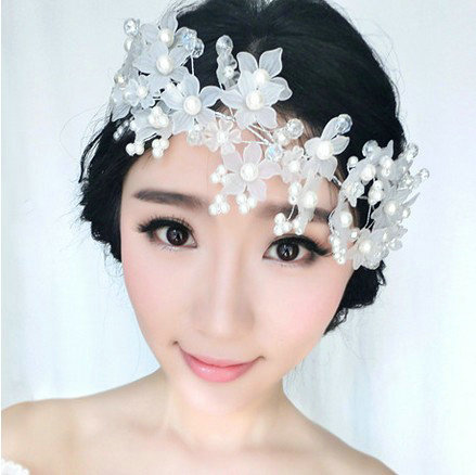 Elegant Pearl Crystal Bead Lace Flower Hairwear Wedding Bride Headband Bridal Hair Accessories